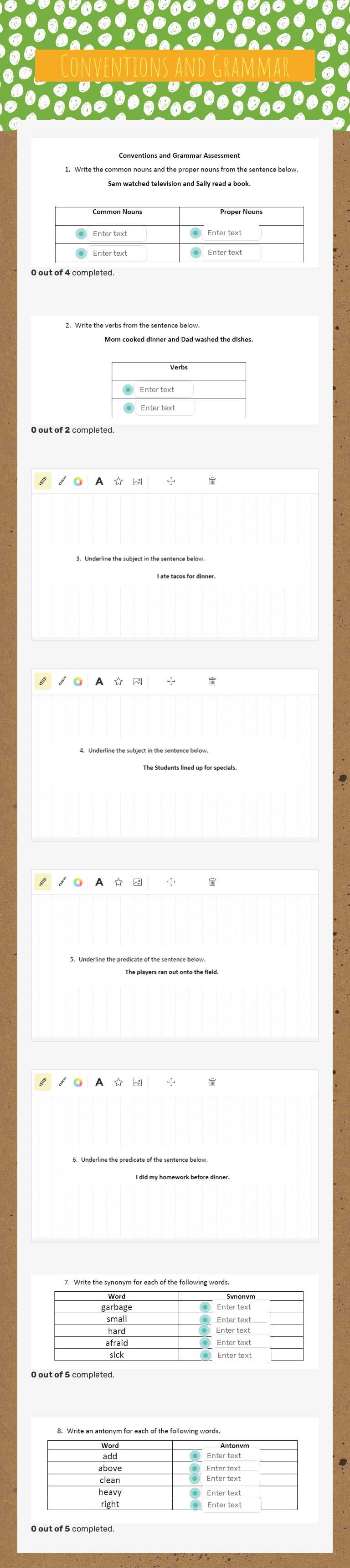 Conventions and Grammar Grade 3 worksheet preview