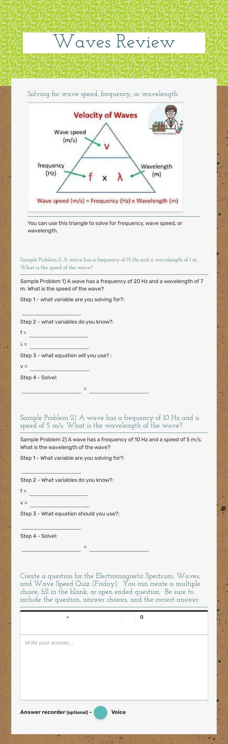 Waves Review worksheet preview image