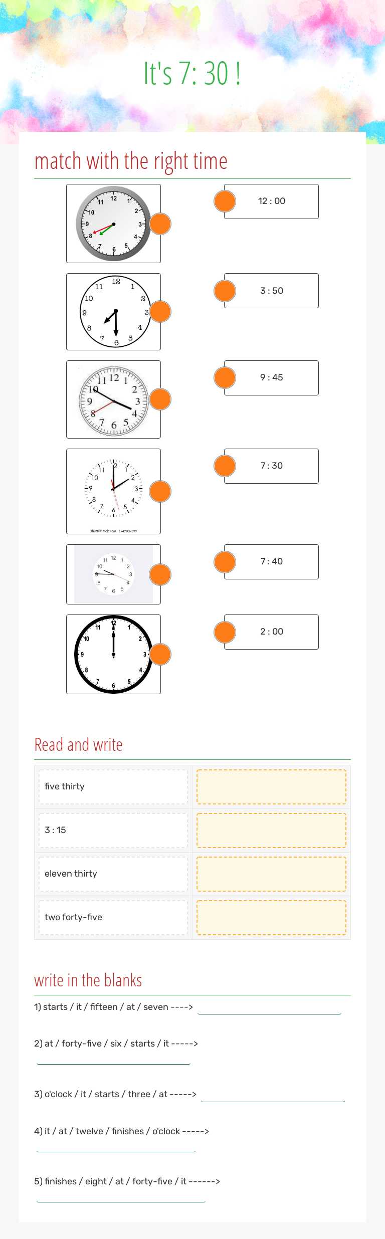 It's 7: 30 ! worksheet preview image