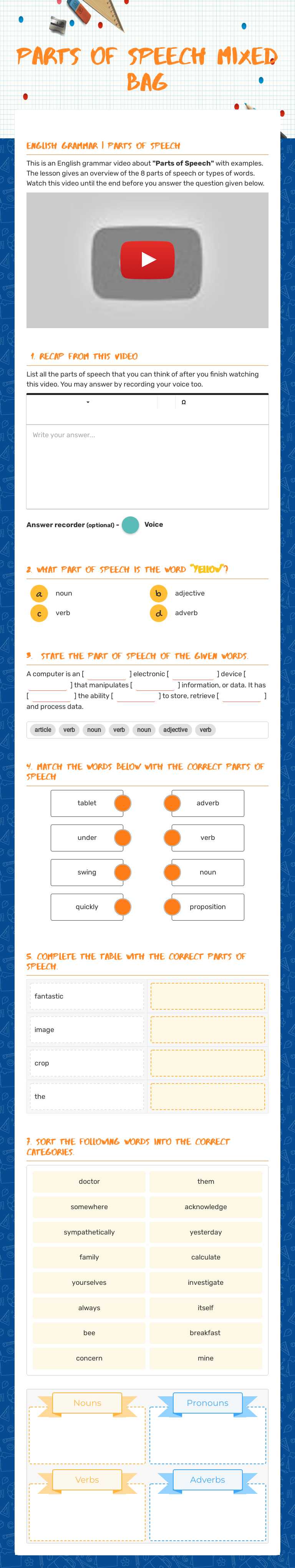 Parts of Speech 
Mixed Bag Grade 1 worksheet preview