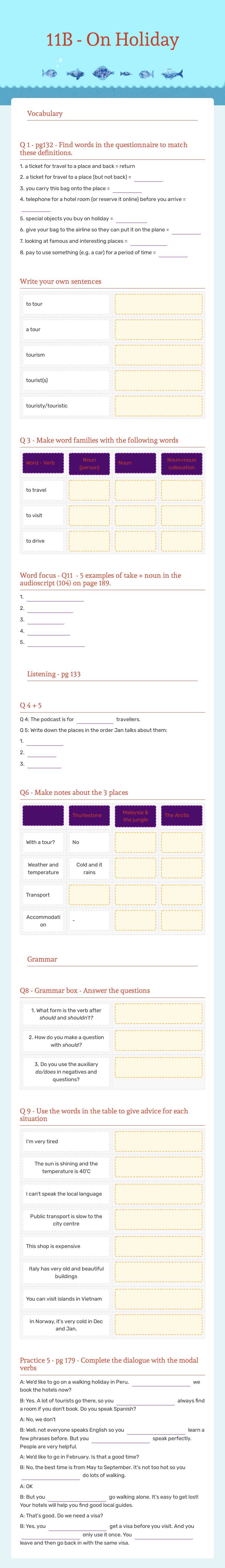 11B - On Holiday worksheet preview image