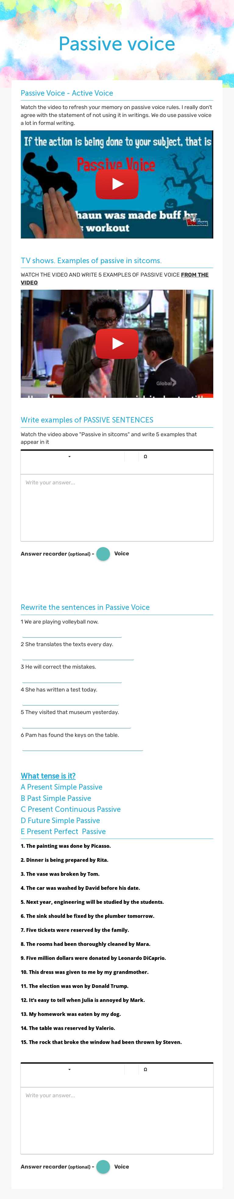 Passive voice Grade 8 worksheet preview