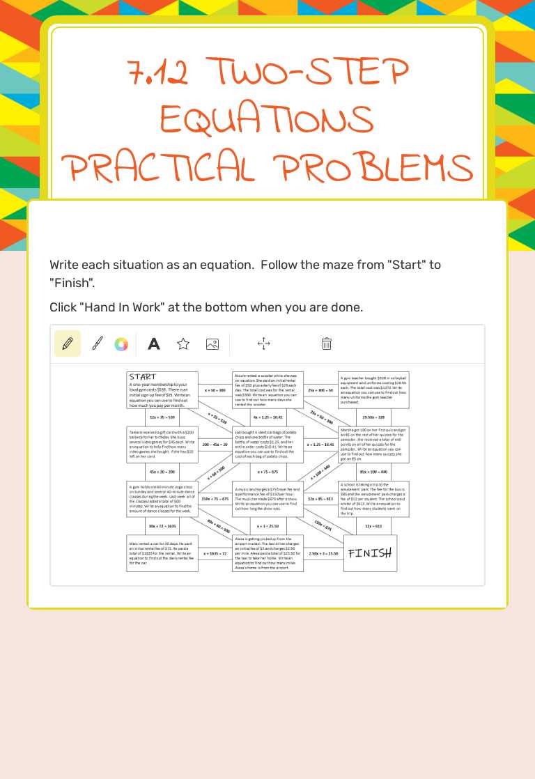 7.12 Two-Step Equations Practical problems worksheet preview image