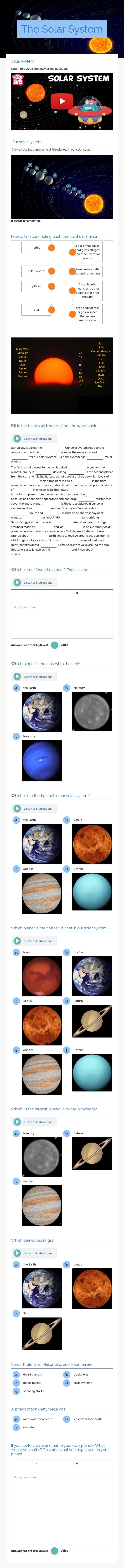 The Solar System Grade 5 worksheet preview