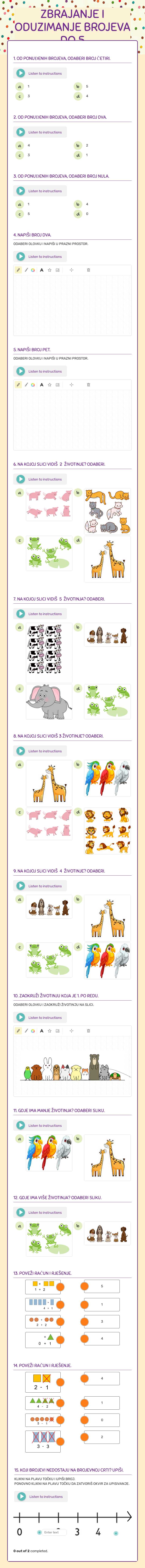 ZBRAJANJE I ODUZIMANJE BROJEVA DO 5 Grade 1 worksheet preview