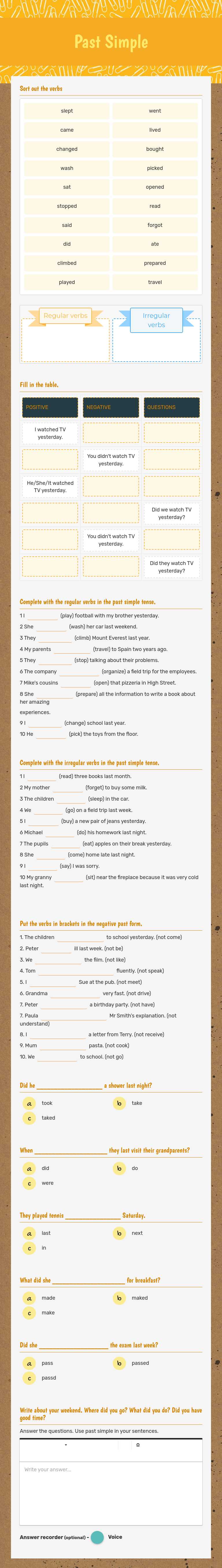 Past Simple worksheet preview image