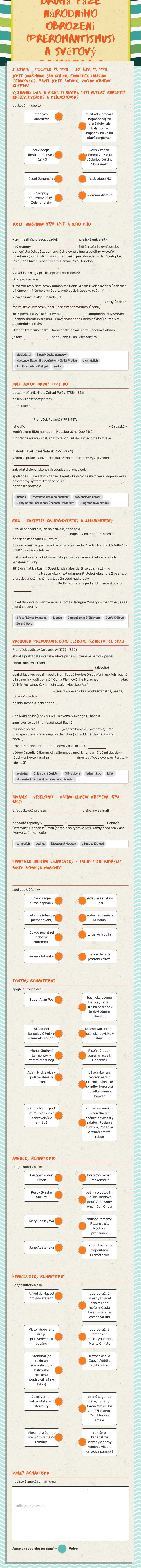 Druhá fáze národního obrození (preromantismus) a světový romantismus worksheet preview image
