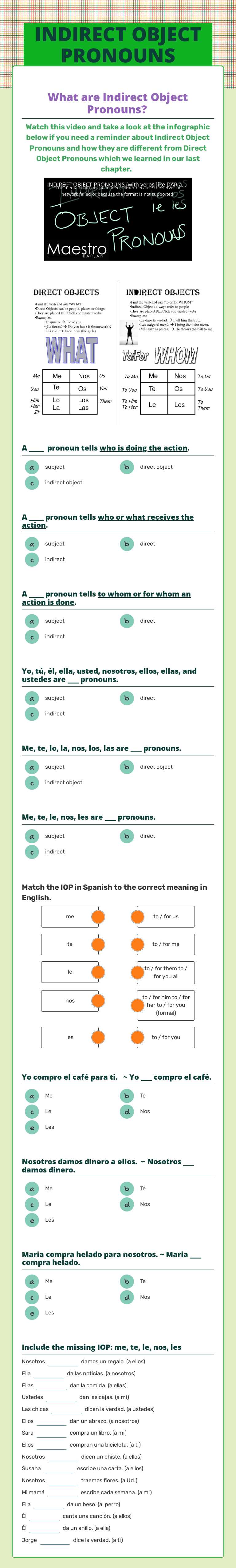 INDIRECT OBJECT PRONOUNS worksheet preview image