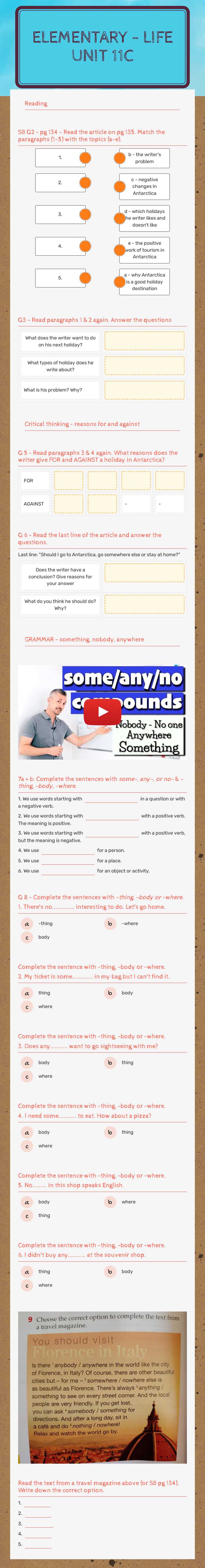 Elementary -       Life Unit 11C worksheet preview image