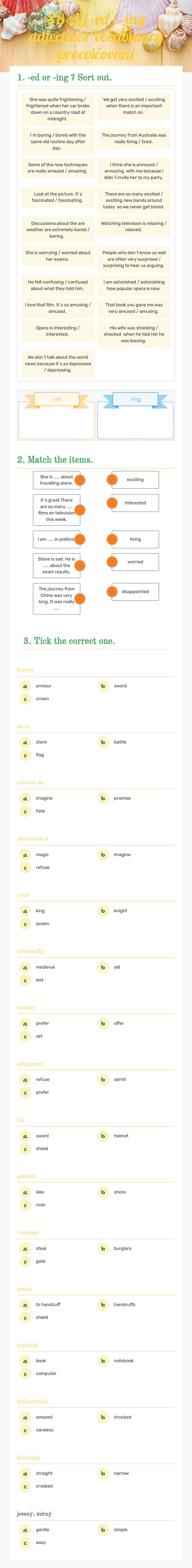 8B AJ -ed / -ing adjectives Vocabulary procvičování worksheet preview image