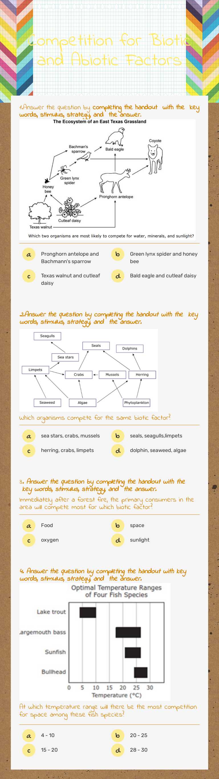 Competition for Biotic and Abiotic Factors worksheet preview image
