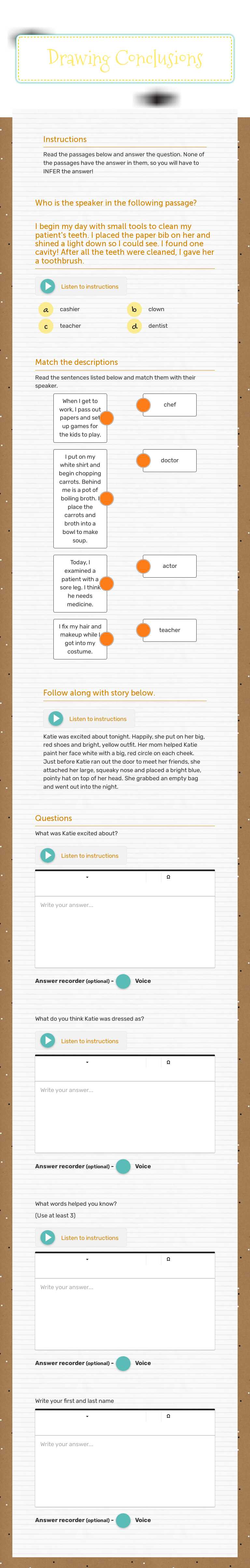 Drawing Conclusions worksheet preview image