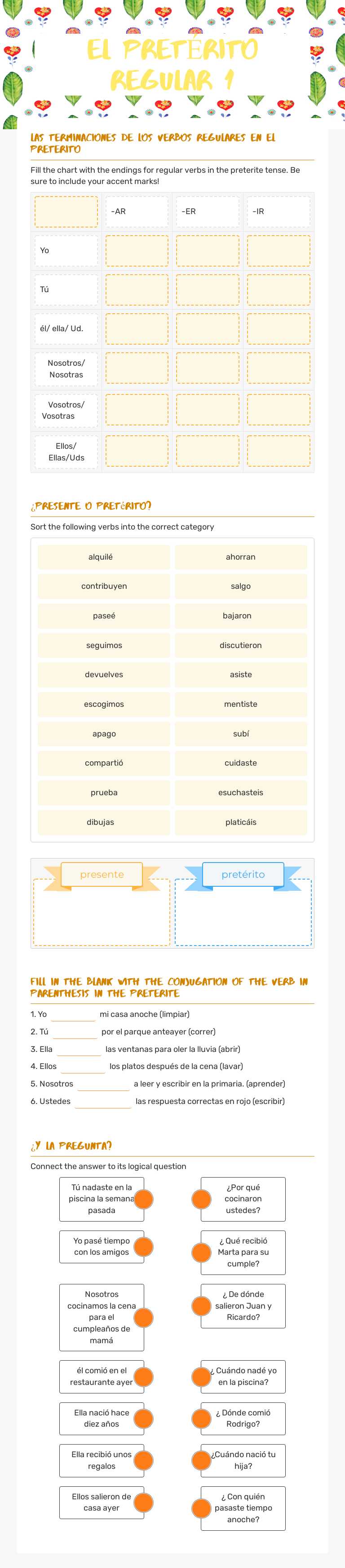 El pretÉrito Regular 1 Grade 10 worksheet preview