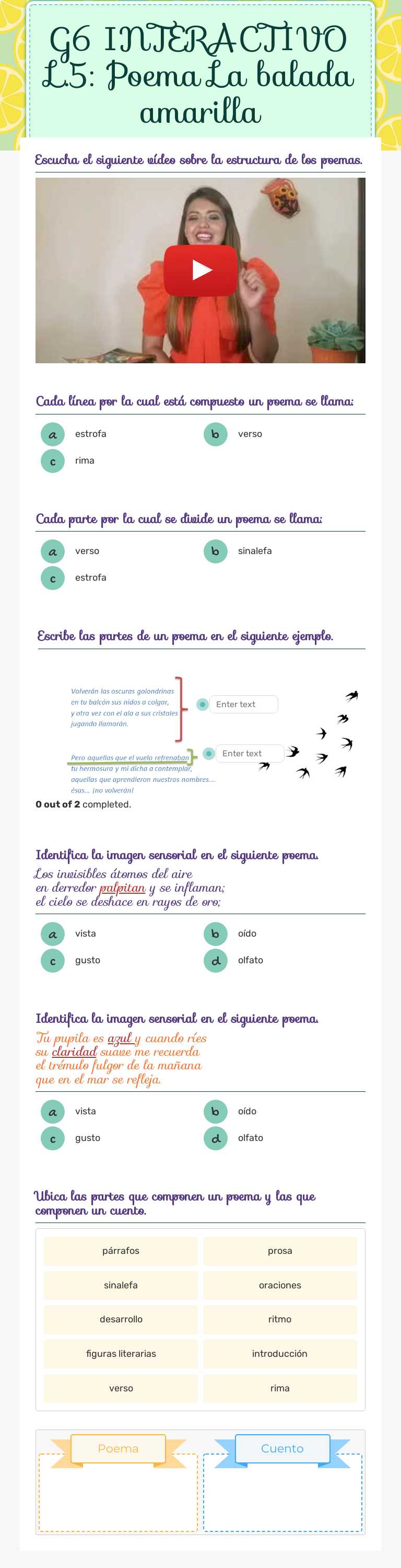 G6 INTERACTIVO L.5: Poema La balada amarilla worksheet preview image