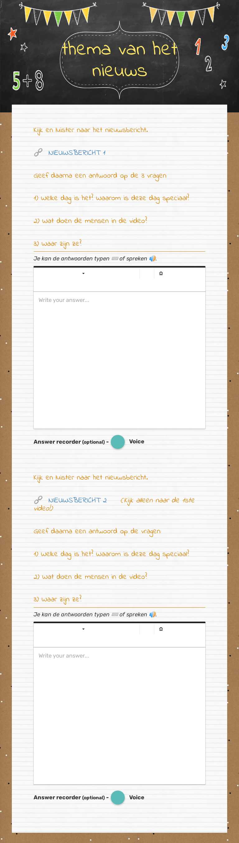 thema van het nieuws worksheet preview image