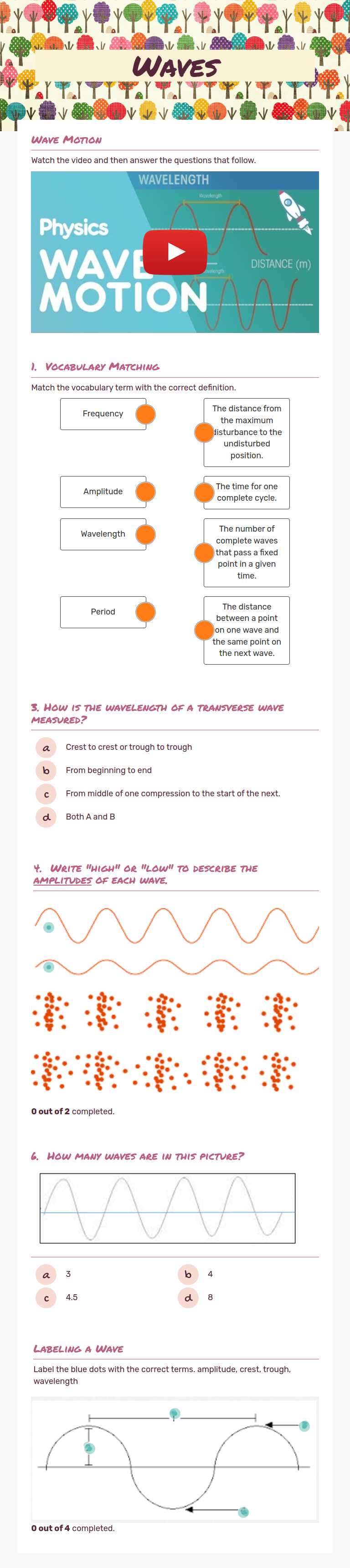 Waves worksheet preview image