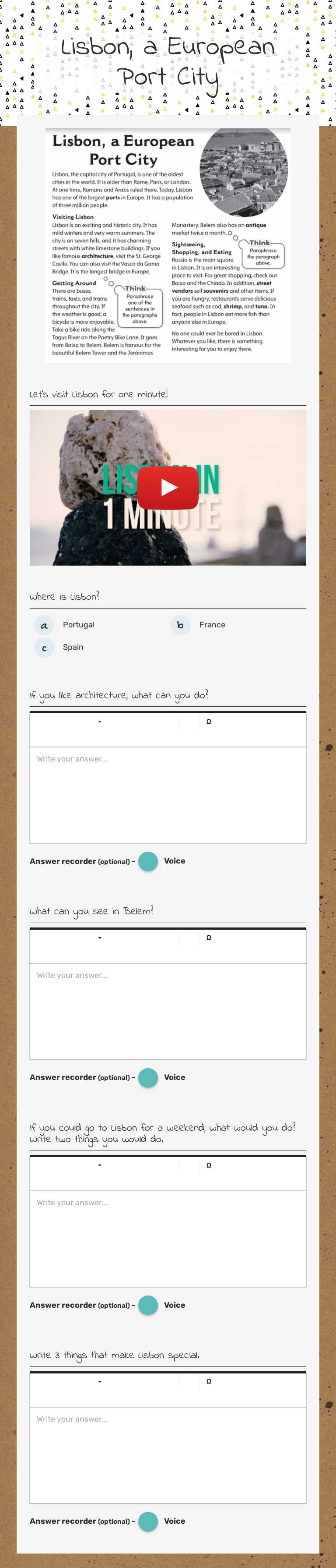 Lisbon, a European Port City worksheet preview image