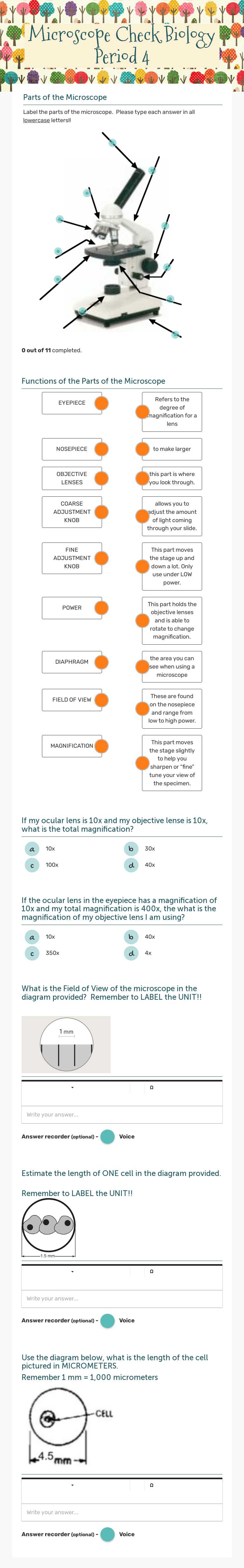 Microscope Check Biology Period 4 worksheet preview image