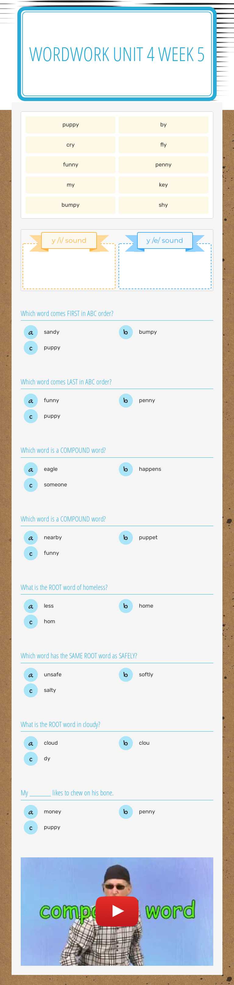 Wordwork Unit 4 week 5 Grade 1 worksheet preview