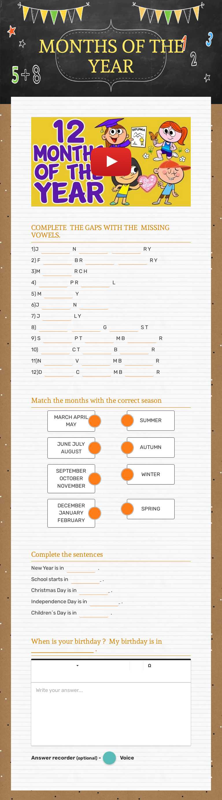 MONTHS OF THE YEAR worksheet preview image