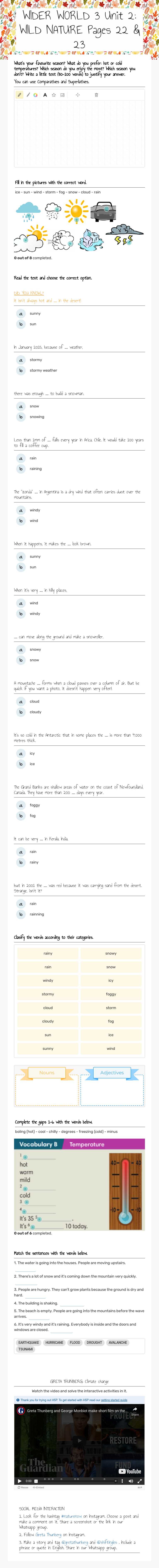 WIDER WORLD 3 
Unit 2: WILD NATURE
Pages 22 & 23 worksheet preview image