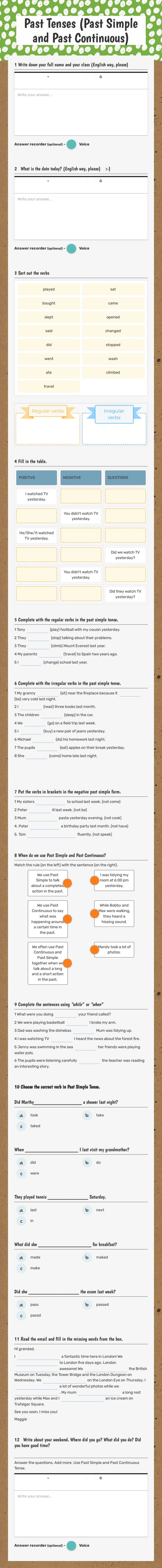 Past Tenses (Past Simple and Past Continuous) worksheet preview image