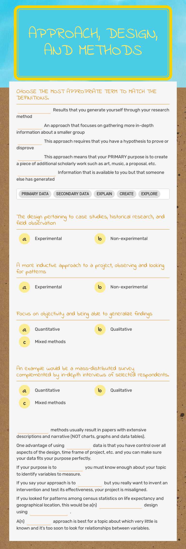 Approach, design, and methods worksheet preview image