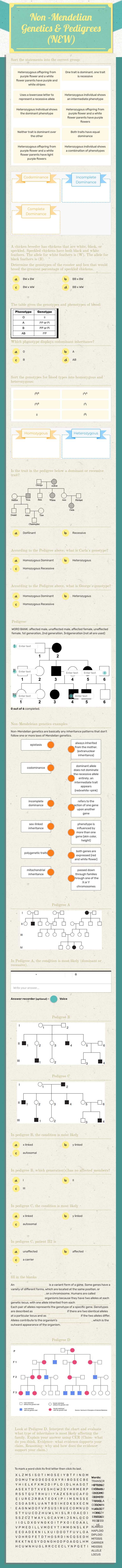 Non -Mendelian Genetics & Pedigrees (NEW) worksheet preview image
