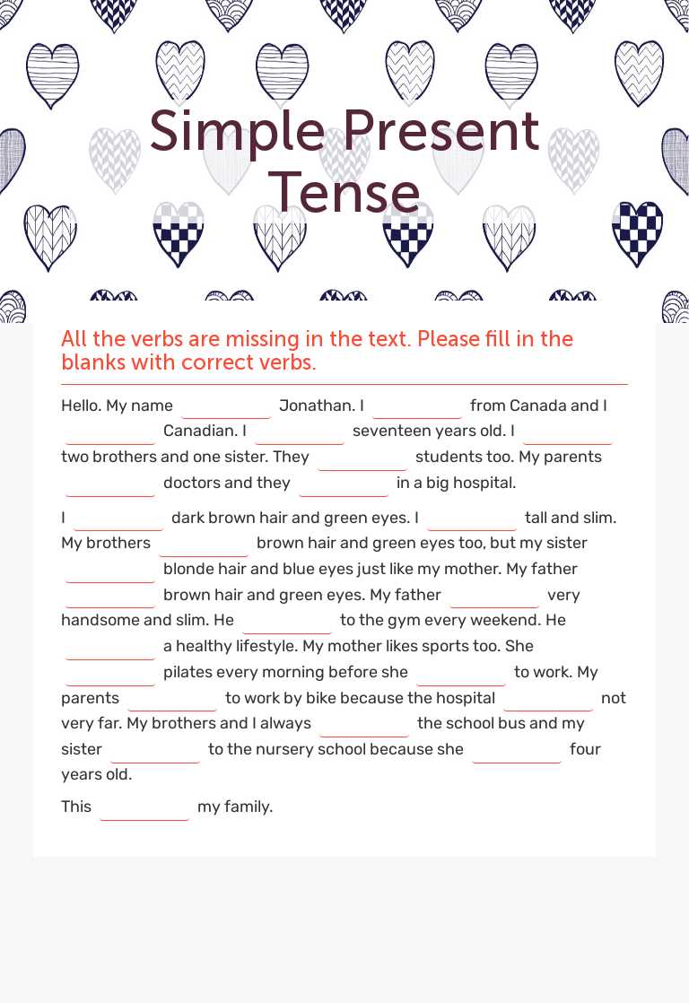 Simple Present Tense worksheet preview image