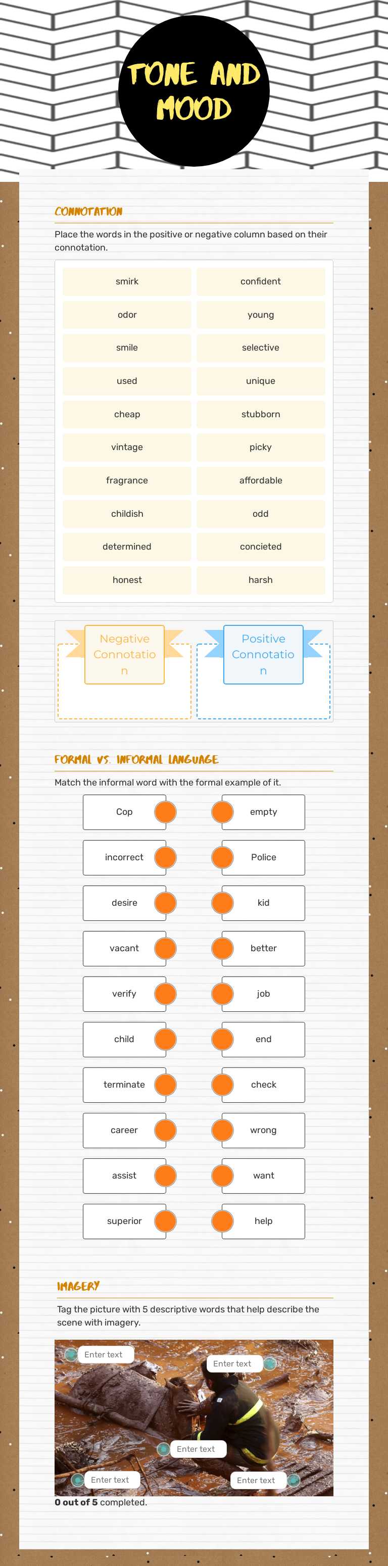Tone and Mood Grade 6 worksheet preview