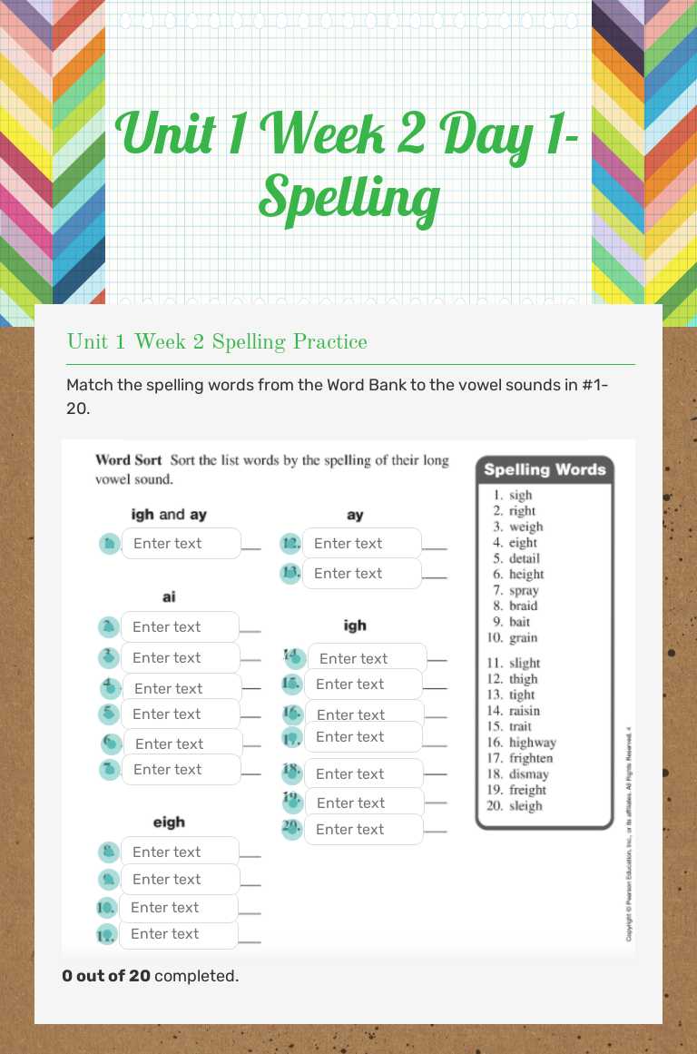 Unit 1 Week 2 Day 1-Spelling worksheet preview image