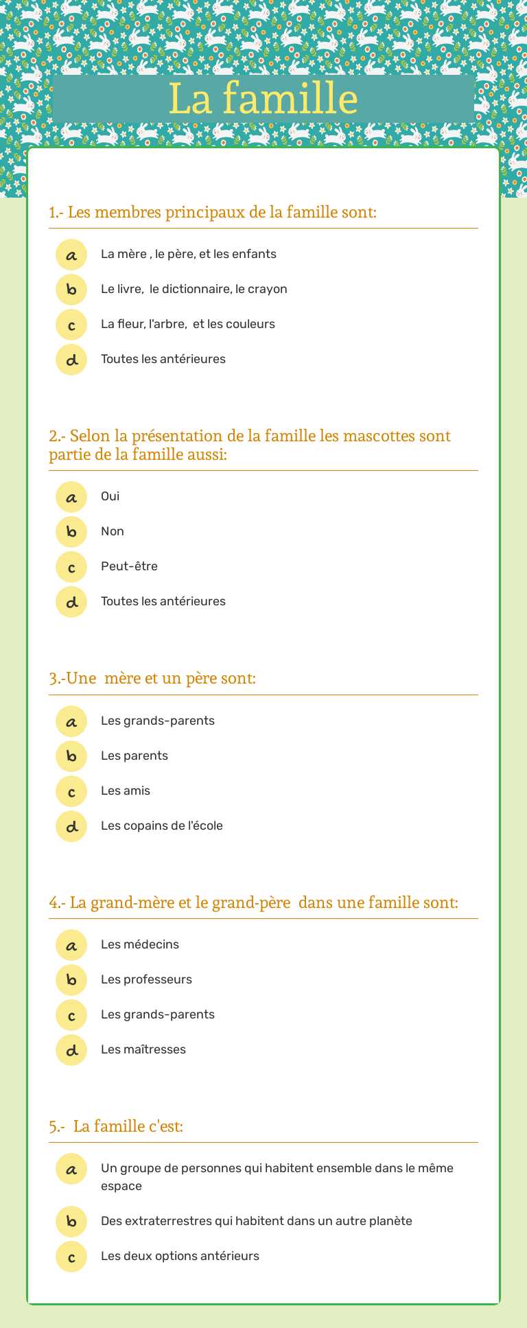 La famille Grade 4 worksheet preview