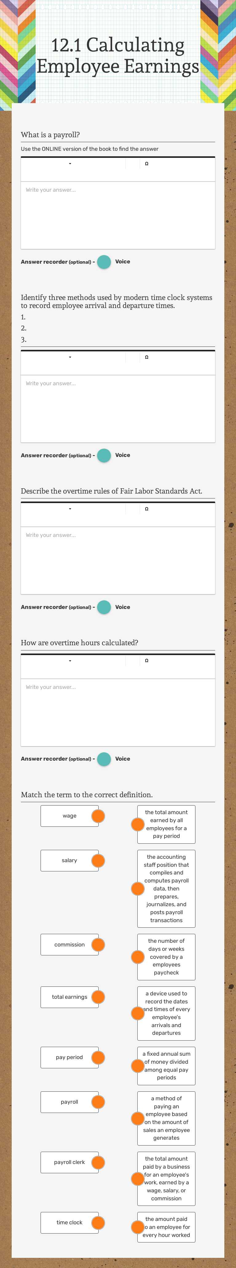 12.1 Calculating Employee Earnings worksheet preview image