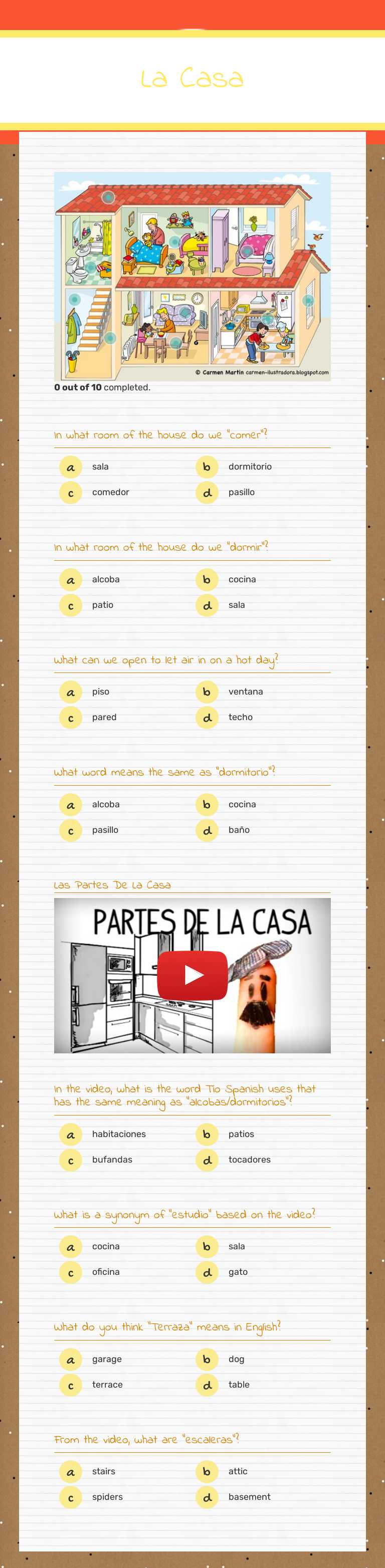 La Casa worksheet preview image
