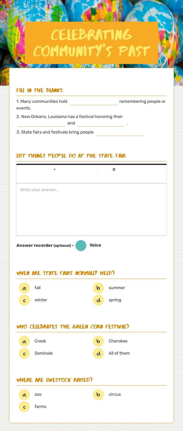 Celebrating Community's Past worksheet preview image