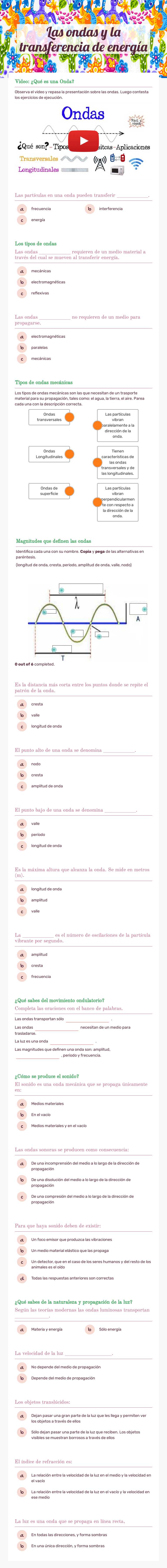 Las ondas y la transferencia de energía worksheet preview image
