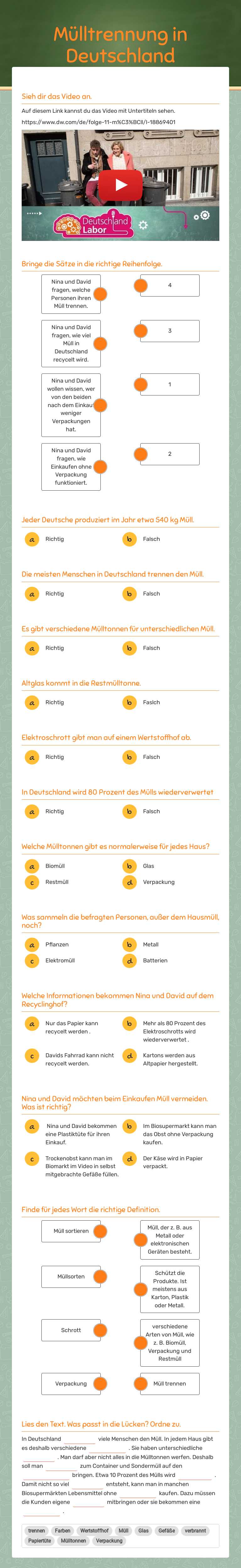 Mülltrennung in Deutschland worksheet preview image
