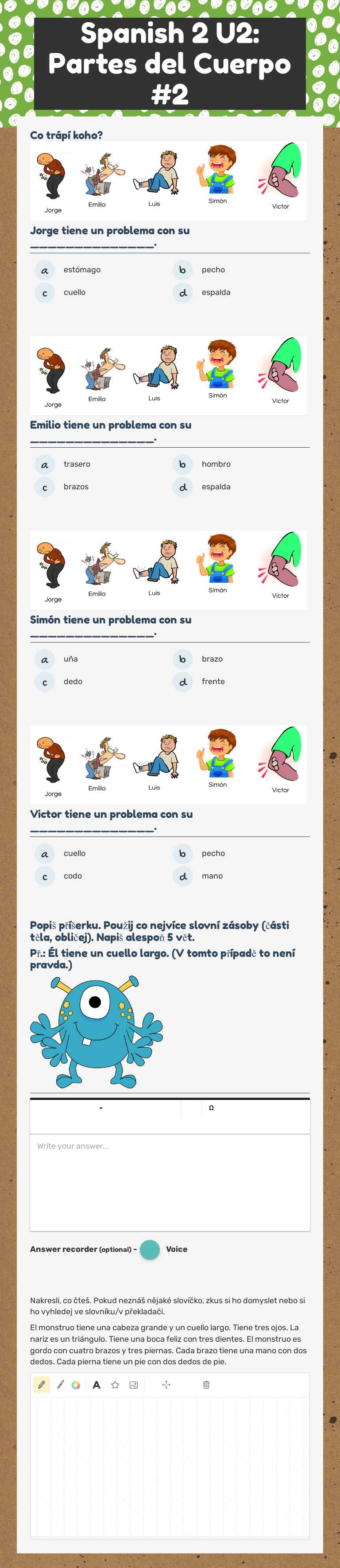 Spanish 2 U2: Partes del Cuerpo #2 Grade 6 worksheet preview