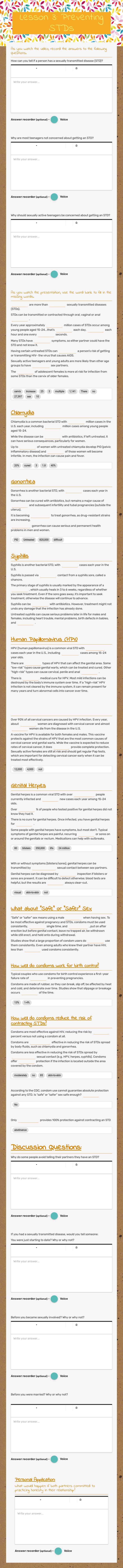 Lesson 3: Preventing STDs worksheet preview image
