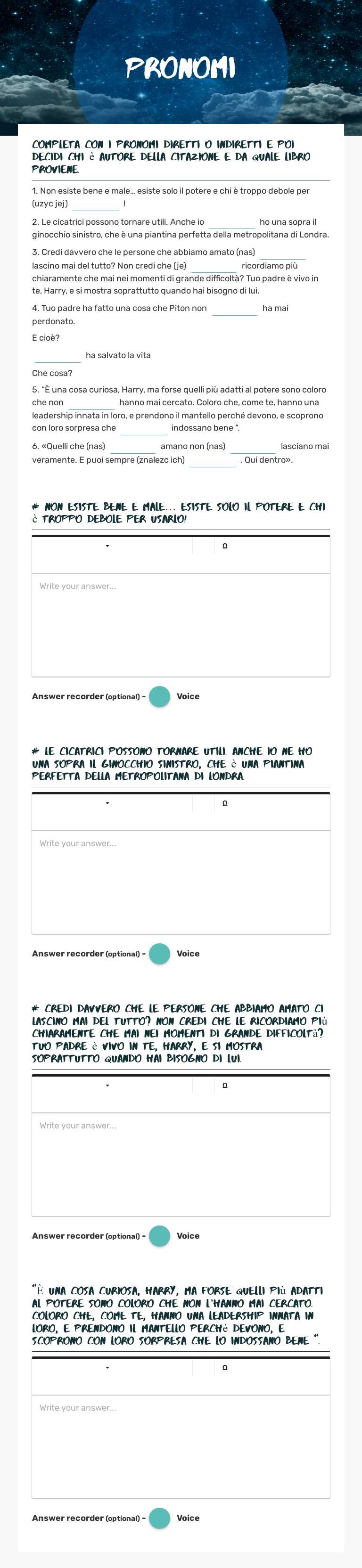 pronomi worksheet preview image
