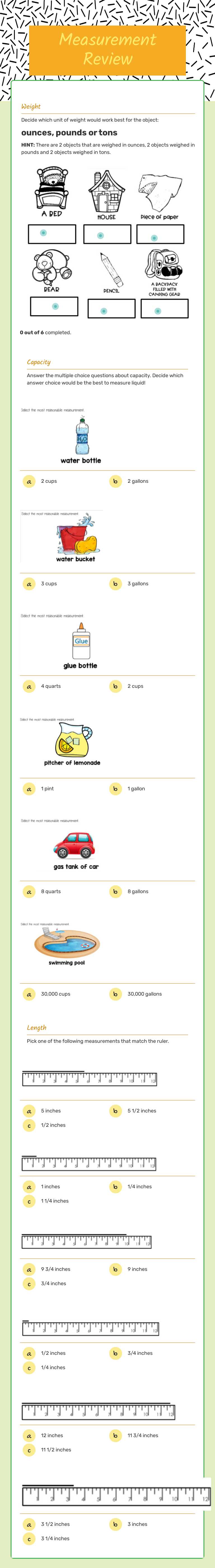 Measurement Review Grade 3 worksheet preview