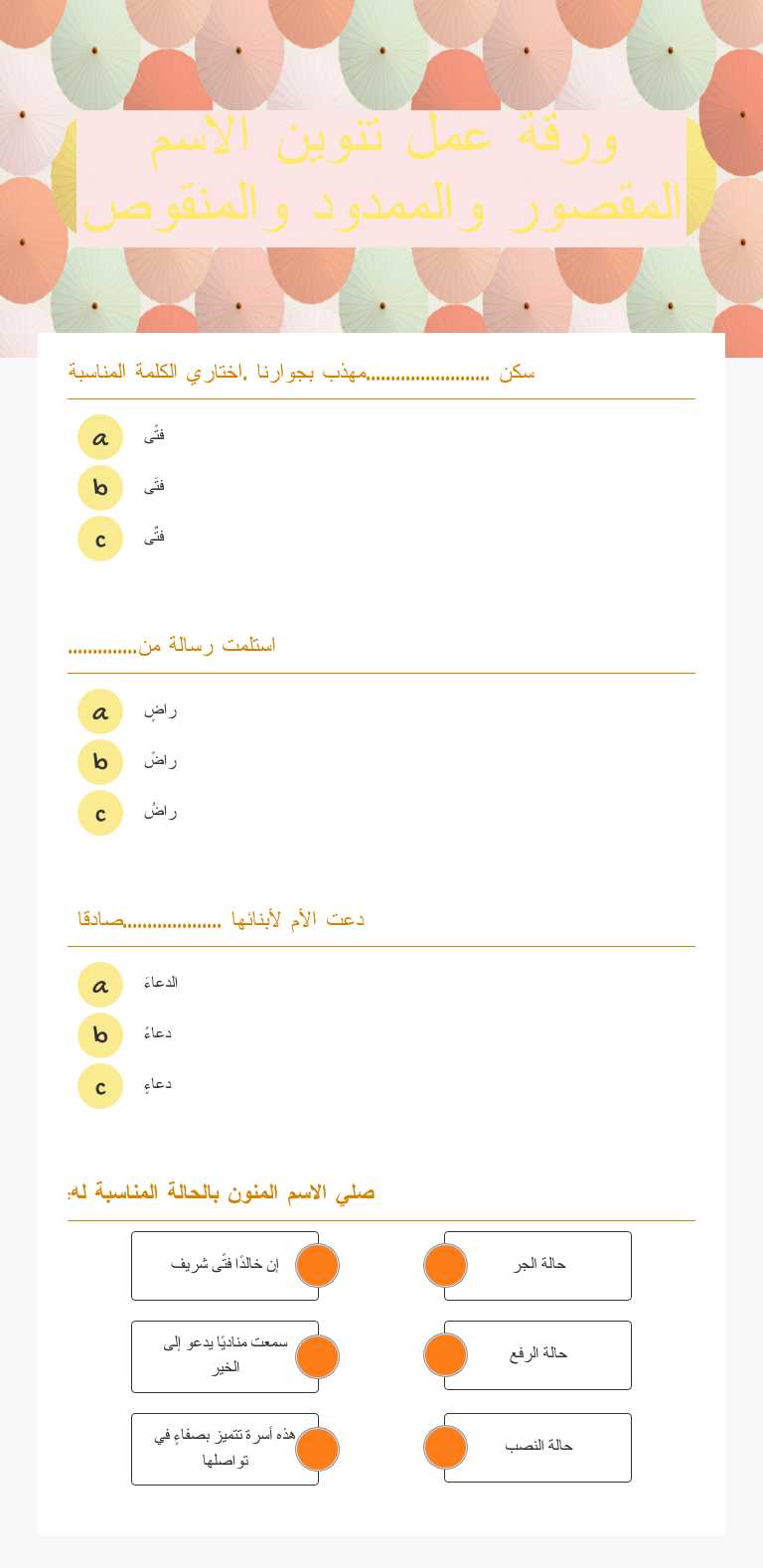 ورقة عمل تنوين الاسم المقصور والممدود والمنقوص worksheet preview image