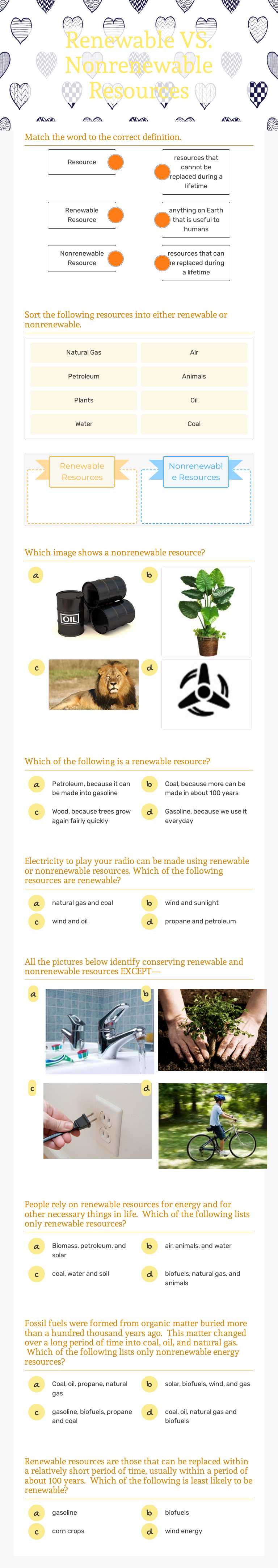 Renewable VS. Nonrenewable Resources worksheet preview image