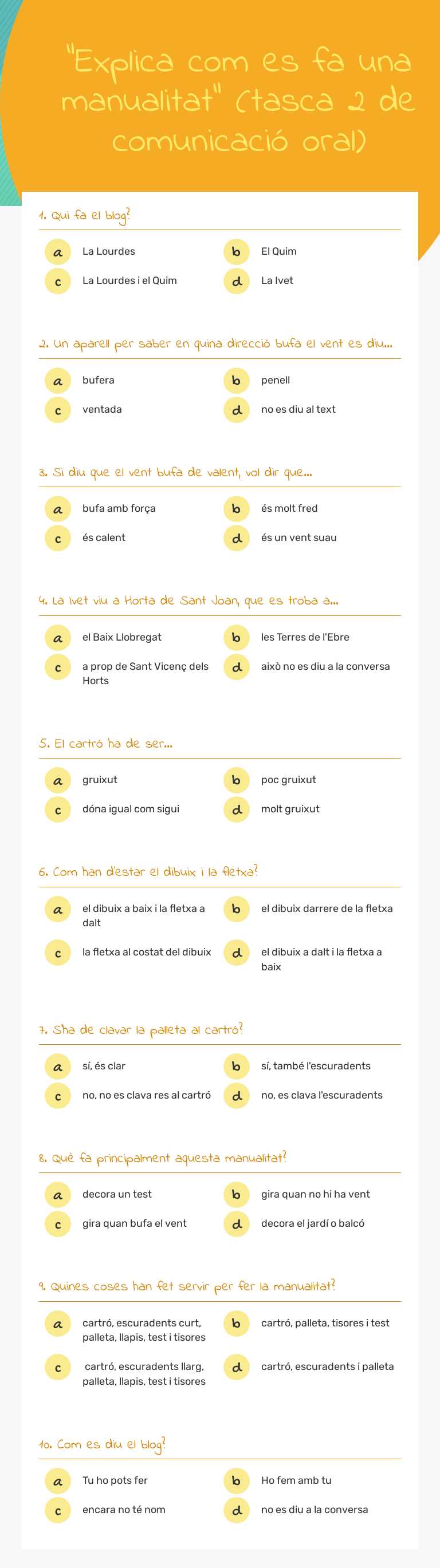 "Explica com es fa  una manualitat" (tasca 2 de comunicació oral) worksheet preview image