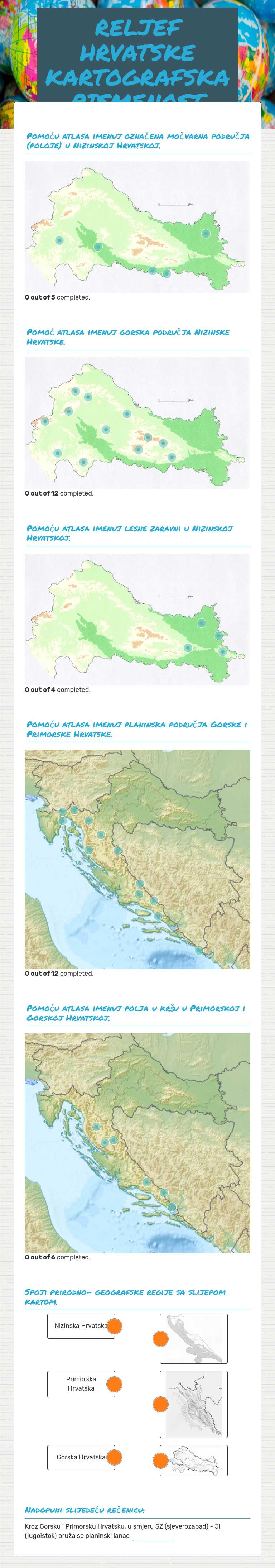 RELJEF HRVATSKE KARTOGRAFSKA PISMENOST worksheet preview image