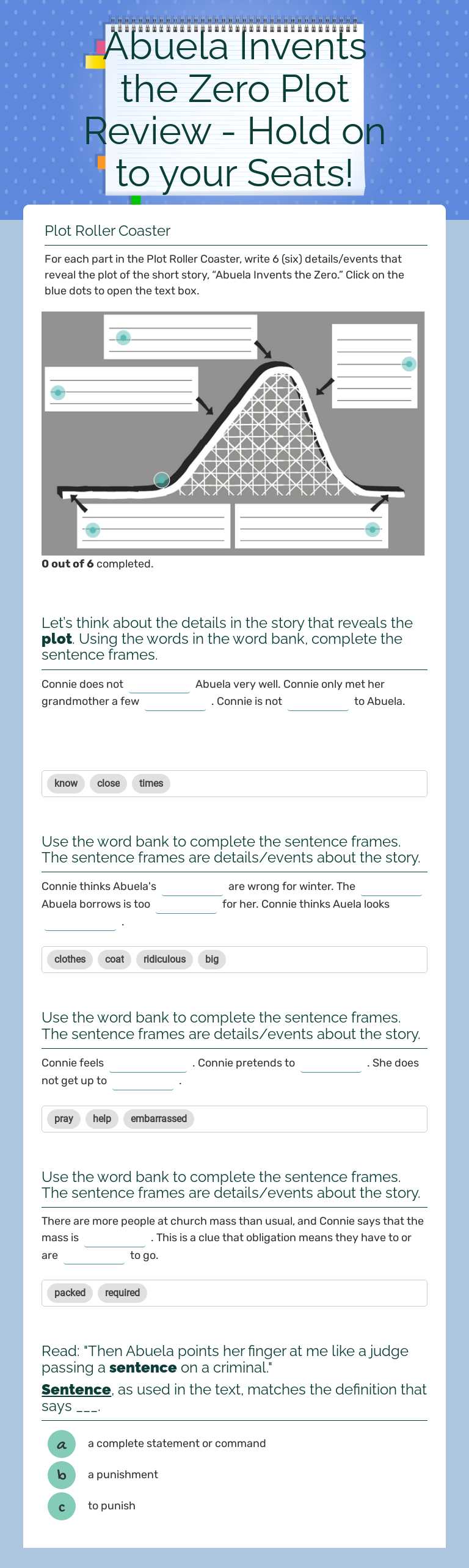 Abuela Invents the Zero Plot Review - Hold on to your Seats! Grade 8 worksheet preview