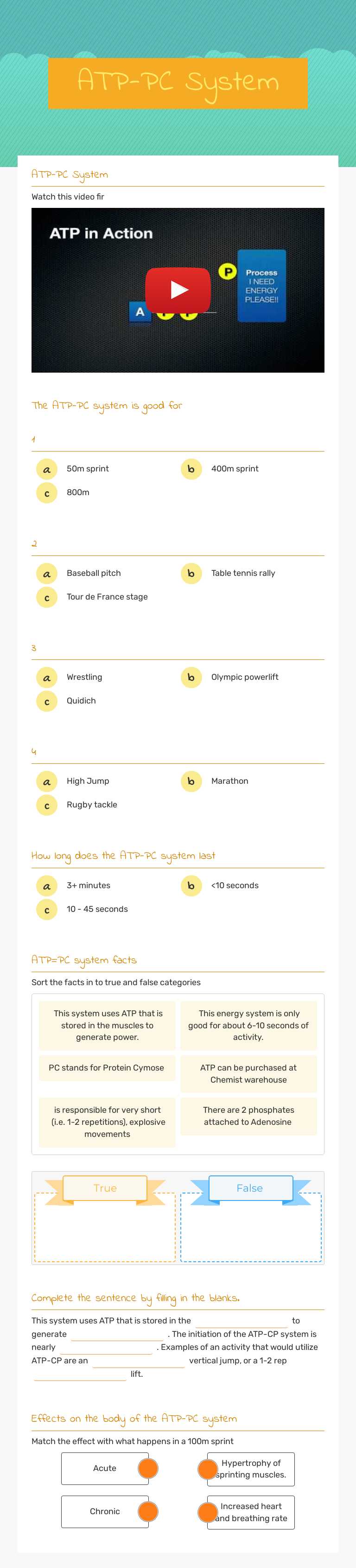 ATP-PC System worksheet preview image