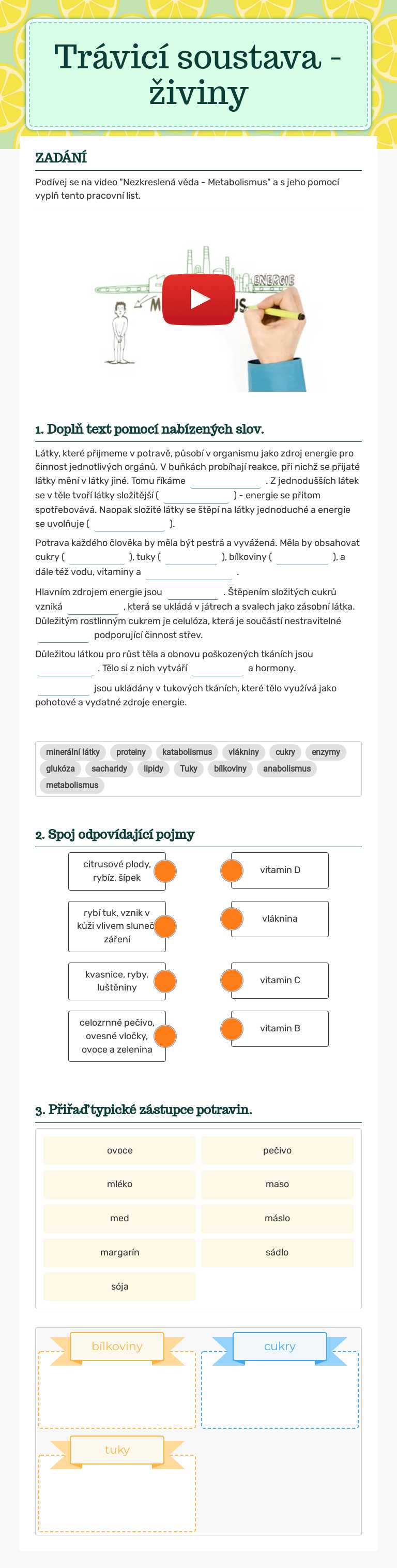 Trávicí soustava - živiny worksheet preview image