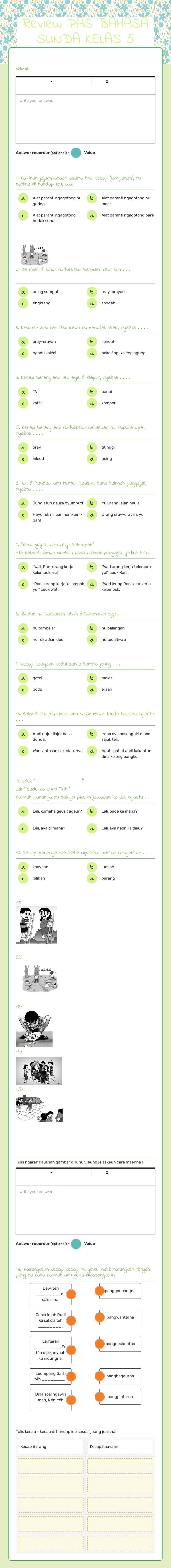 Review PAS BAHASA SUNDA KELAS 5 worksheet preview image