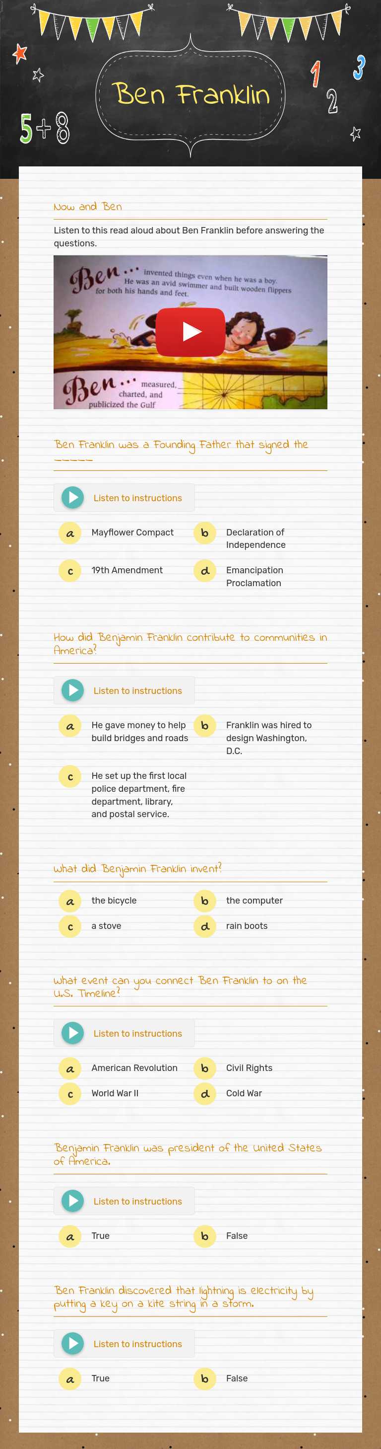 Ben Franklin worksheet preview image